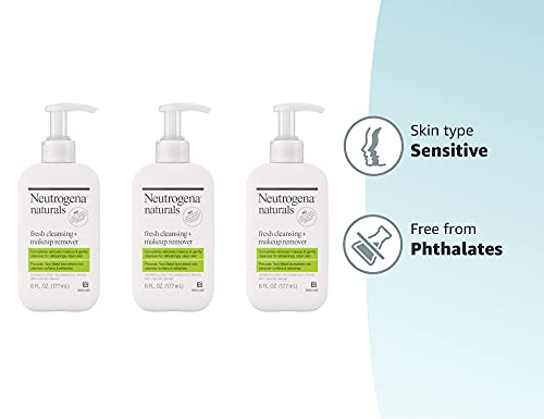 Neutrogena Naturals Fresh Cleansing Daily Face Wash + Makeup Remover With Peruvian Tara Seed, Hypoallergenic, Non-Comedogenic And Sulfate-, Paraben- And Phthalate-Free, 3 X 6 Fl. Oz #TOP6