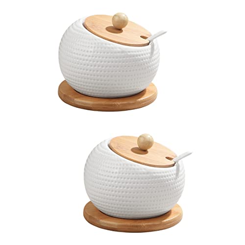 Lifkome Porcelain Condiment Jar Spice Container With Lids Cap Holder Spot Ceramics Seasoning Box Set Ceramic Serving Spoon Wooden Tray Best Pottery Cruet Pot For Your Home Kitchen #TOP12