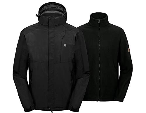 Little Donkey Andy Men s 3 in 1 Winter Ski Jacket Warm Fleece Liner Jacket Waterproof Windproof Snow Coat & Detachable Hood Black/Black S