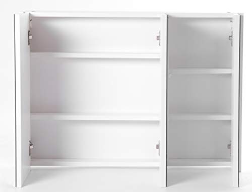 Image of Basicwise 3 Shelves White Wall Mounted Bathroom /Powder Room Mirrored Door Vanity Cabinet Medicine Chest