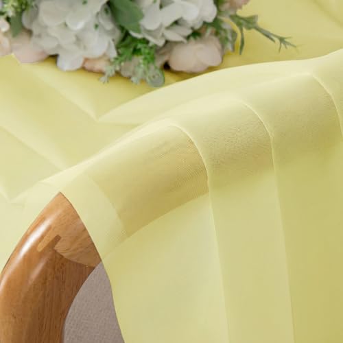 Image of Simplebrand Light Yellow Rod Pocket Top Solid Voile Sheer Curtains for Bedroom, 54 Inch Length Drapes Set of 2, Lightweight and Light Filtering Elegant Curtains Panels Window Treatment, 42Wx54L