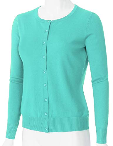 Image of Women's Long Sleeve Button Down Crew Neck Soft Knit Cardigan Sweater