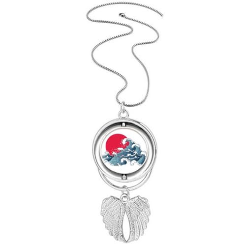 Collier rotatif japonais ailes d'ange et soleil rouge en pendentif