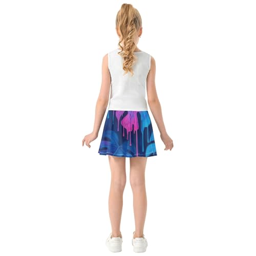 Joisal Artistic Monstera Leaves Blue Girls' Shorts Athletic Skorts Tennis Skirts for Kids Uniform Flowy Skort 3t4