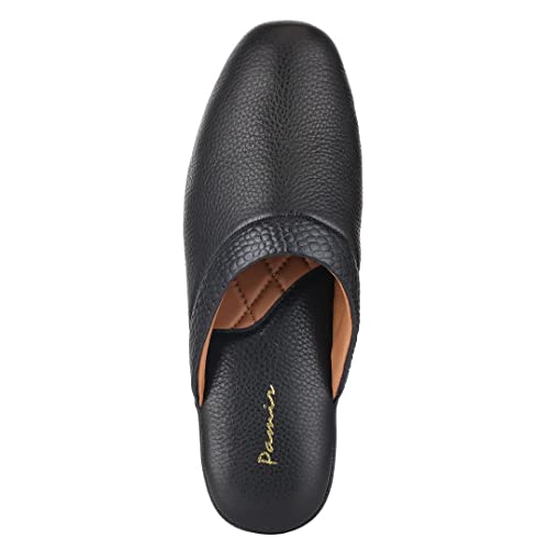 PAMIR Mens Premium textured Leather House Slippers with Memory Foam2