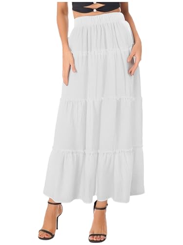 Women's A-Line Midi Skirt Elastic Waist Ruffled Tiered Swing Skirt for Casual Daily Wear