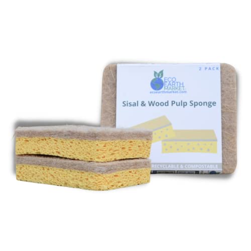 Esponja de pulpa de sisal y madera | Paquete de 2 | Eco | Esponjas de sisal naturales | Sin plástico | Compostable para el hogar | Basado en plantas | Sostenible | Cero residuos