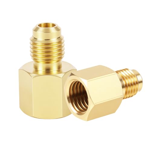 Image of lasuroa 2pcs Brass Refrigerant Tank Adapters, R134A to R12 Fitting Adapter 1 /2 inch Female to 1 /4 inch Male Flare Valve Core for AC Charging Vacuum Pump & HVAC Systems