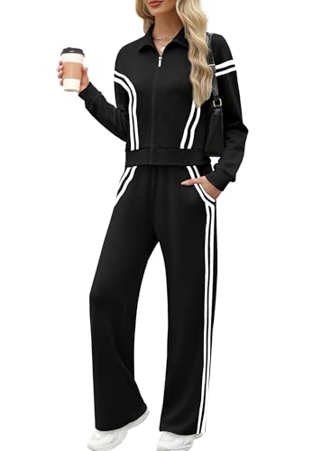 Image of XIEERDUO Lounge Sets for Women 2025 Sweatsuit 2 Piece Outfits Sweatshirt Wide Leg Sweatpant Tracksuit Matching Set