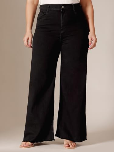 Image of Miss Chase A+ Women's Wide-Leg High-Rise Regular-Length Stretchable Shaping Denim Jeans