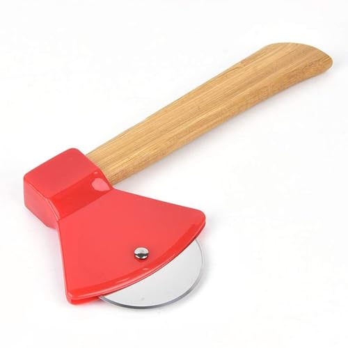 Funny &amp; Cool Axe Pizza Cutter – Unique Men Dad Tool With Steel Сircular Saw, Plastic Cover for Wheel Blade Knife &amp; Bamboo Handle – Cute Kitchen Gadgets Nonstick Stuff Slicer Accessories