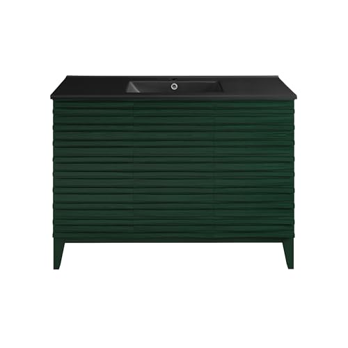 Image of Swiss Madison Cascade 48 inch Freestanding Bathroom Vanity in Green Oak with Black Sink Top