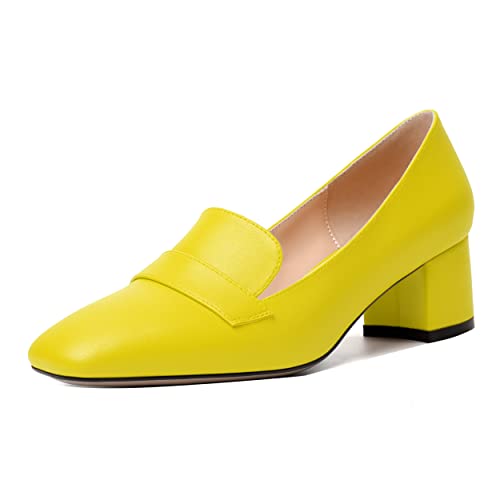 Image of MODENCOCO Womens Square Toe Slip On Comfortable Casual Matte Work Chunky Low Heel Loafers Shoes 2 Inch