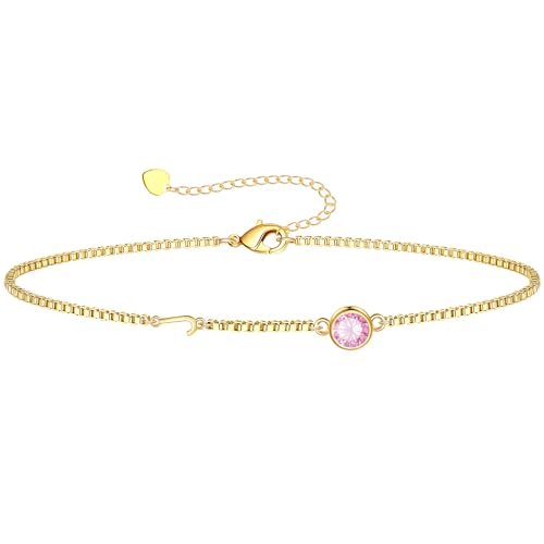 Image of Birthstone Bracelets for Women, Initial Bracelet Teen Stocking Stuffers Birthday Gifts for Teen Girls Initial Bracelet Trendy Letter A-Z Dainty Bracelet 21st 30th Mom Birthday Gift Birthstone Jewelry