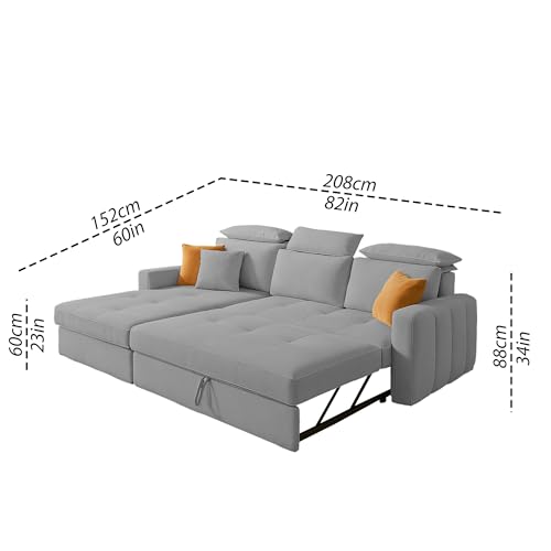 Image of Casaliving Gagnon LHS 4 Seater L Shape Corner Sofa Cum Bed for Living Room (Grey Fabric) Premium Fabric Sofa