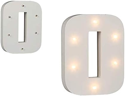 Invero Decorative LED Illuminated A to Z Alphabet Light Up White Wooden Letters, Numbers and Symbols - Ideal for Birthdays, Weddings, Parties, Bars, Bedrooms & Indoor Deco - (No. 0)