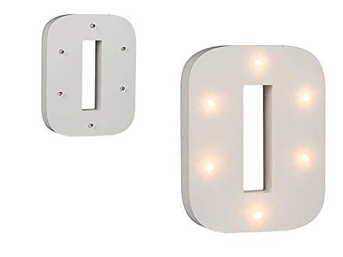 Invero Decorative LED Illuminated A to Z Alphabet Light Up White Wooden Letters, Numbers and Symbols - Ideal for Birthdays, Weddings, Parties, Bars, Bedrooms & Indoor Deco - (No. 0)