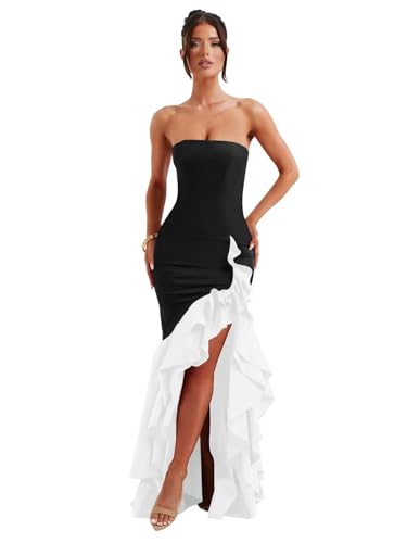 Ouyisha Ruffled Prom Dress Women Strapless Dress with Slit Corset Mermaid Gowns 2025