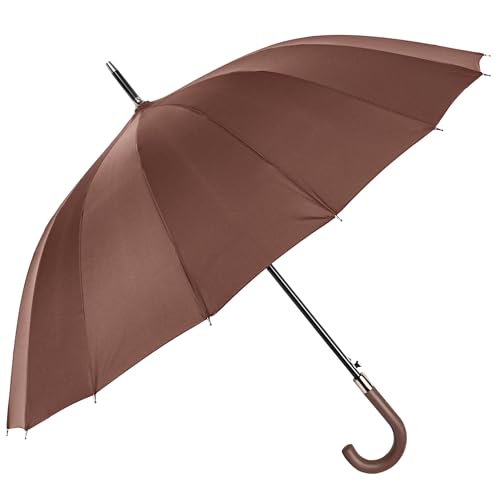 RONIARE Windproof Large Umbrella for Rain Automatic Open with Easy Grip Rainproof and Durable Canopy Design Versatile Travel Big Golf Umbrellas for Men & Women (Brown)