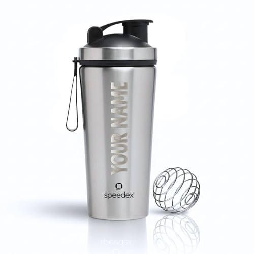 Image of Speedex YouFit Customized Stainless Steel Gym Shaker Bottle 750ml with Mixing Ball, Leakproof Flip Cap, Wide Mouth, Measurement Markings, Personalized Name /Logo Metal Protein Shaker - Silver