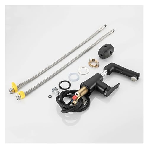 Grifo de lavabo extraíble ZH1YFD en latón negro con 2 mangueras para agua fría y caliente 6