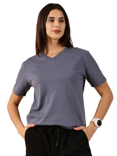 Image of Women's Pure Cotton Relaxed Fit V-Neck Half Sleeve T-Shirt | Gym Wear Casual Look T-Shirt | Regular Fitting with Comfort Wear for Women