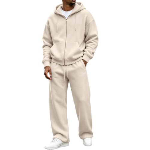 Mens Sweat Suits 2 Piece Set Fleece Zip Up Jacket Wide Leg Sweatpants - image 1