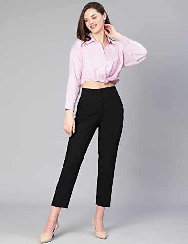 Image of oxolloxo Women Stripe Print Open Collared Cotton Crop Shirt