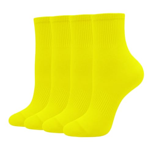 Unisex Colorful Thin Cotton Socks Quarter Length Breathable Crew Socks (4- Pair) Men 8.5-11 Women 9-12