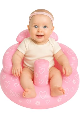 FIVESTARBABY Inflatable Baby Seat - Sit Me Up Floor Seat for Babies 3 Months & Up, Portable Inflatable Baby Chair, Ideal for Babies Learning to Sit, Perfect Upseat Baby Seat for Playtime (Pink)
