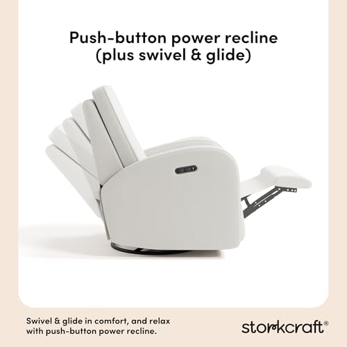 Storkcraft Santa Monica Power Recliner Swivel Glider (Ivory Basketweave) – Effortless Electronic Power Recline, USB-A & USB-C Charger