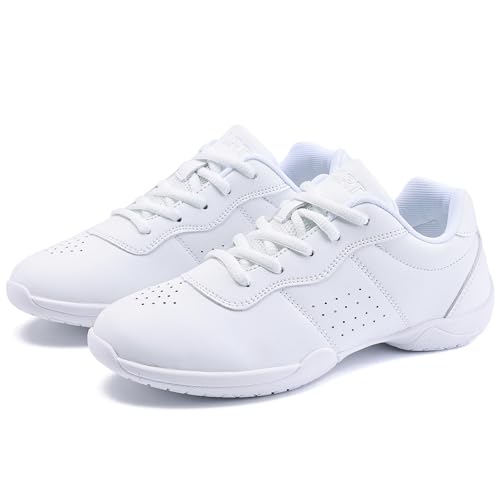 Image of White Cheer Shoes for Girls Womens Cheer Shoes Youth Girls Cheerleading Shoes Competition Gear Dance Tennis Sports Training Athletic Comfortable Flats Breathable Soft Kids Cheer Sneakers