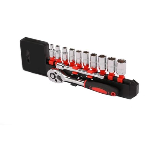 Image of 12Pcs 1 /4 inch Ratchet Socket Wrench Set, Heavy Duty Chrome Steel Drive Socket Set of 10 4-13mm Socket Quick Release Ratchet Handles and Extensions
