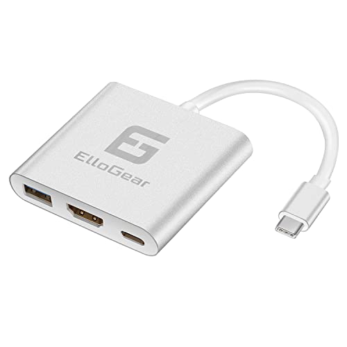 ElloGear USB C to 3 Port HDMI Adapter Hub, Type C to 3 Port Including Another USB C, HDMI and USB 3.0 Port, Wide Compatibility for MacBook, Samsung Galaxy Series Phone