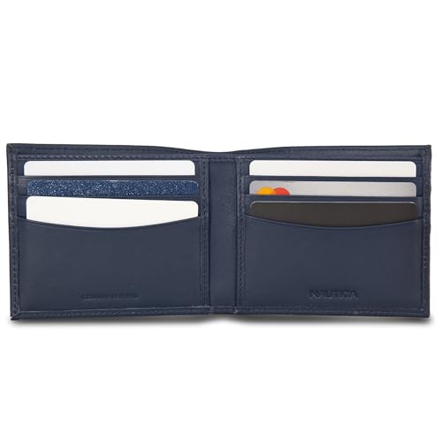 Image of Nautica Men's Bifold Leather Wallet | RFID Blocking | ID Window | Card Slots | Organization | Durable | Stylish