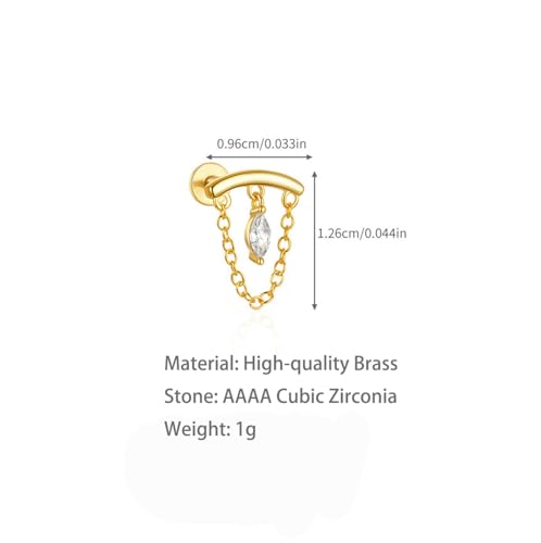 Helix Earrings for Women Flat Back Earrings Hidden Helix Earring Dangle Tassel Chain Earring 2Pcs Cartilage Studs Silver Jewelry Gift2