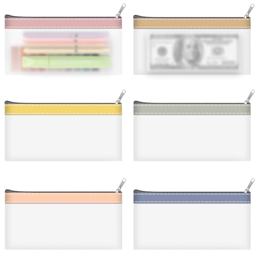 BIPEND 6 Pack Clear Pencil Pouch With Zipper, Case, Small Bag, Makeup Pouch, Pen Holder, Money Organizer for Cash