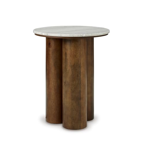 Signature Design by Ashley Henfield Contemporary Accent Table with Cylindrical Legs, Beige & Light Brown
