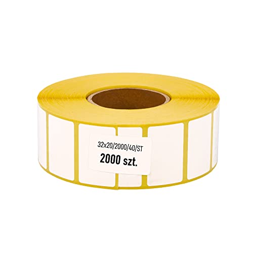 MD labels Etiquetas térmicas blancas en rollo 32x20mm 2000 piezas adhesivo permanente, para códigos de barras, etiquetas térmicas Etiquetas térmicas