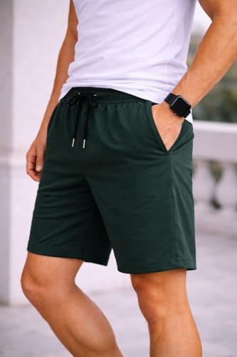 Image of Men's Solid Cotton Lounge Shorts | Premium Soft Breathable Casual Shorts with Elastic Drawstring Waist | Regular Fit Above Knee for Home, Gym & Travel