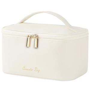 KITENROM Travel Makeup Bag Portable Cosmetic Bags for Women Large Toiletry Bag Cute Pouch Organizer Waterproof (Light Beige)