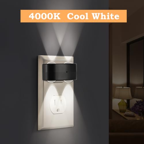 Image of 4 Pack LED Night Light Plug-in Wall, 100 Lumens 4000K Cool White, Auto On /Off Dusk to Dawn Sensor, Adjustable Swivel Head for Indoor - Ideal for Hallway, Stairs, Bedroom, Bathroom, Kitchen