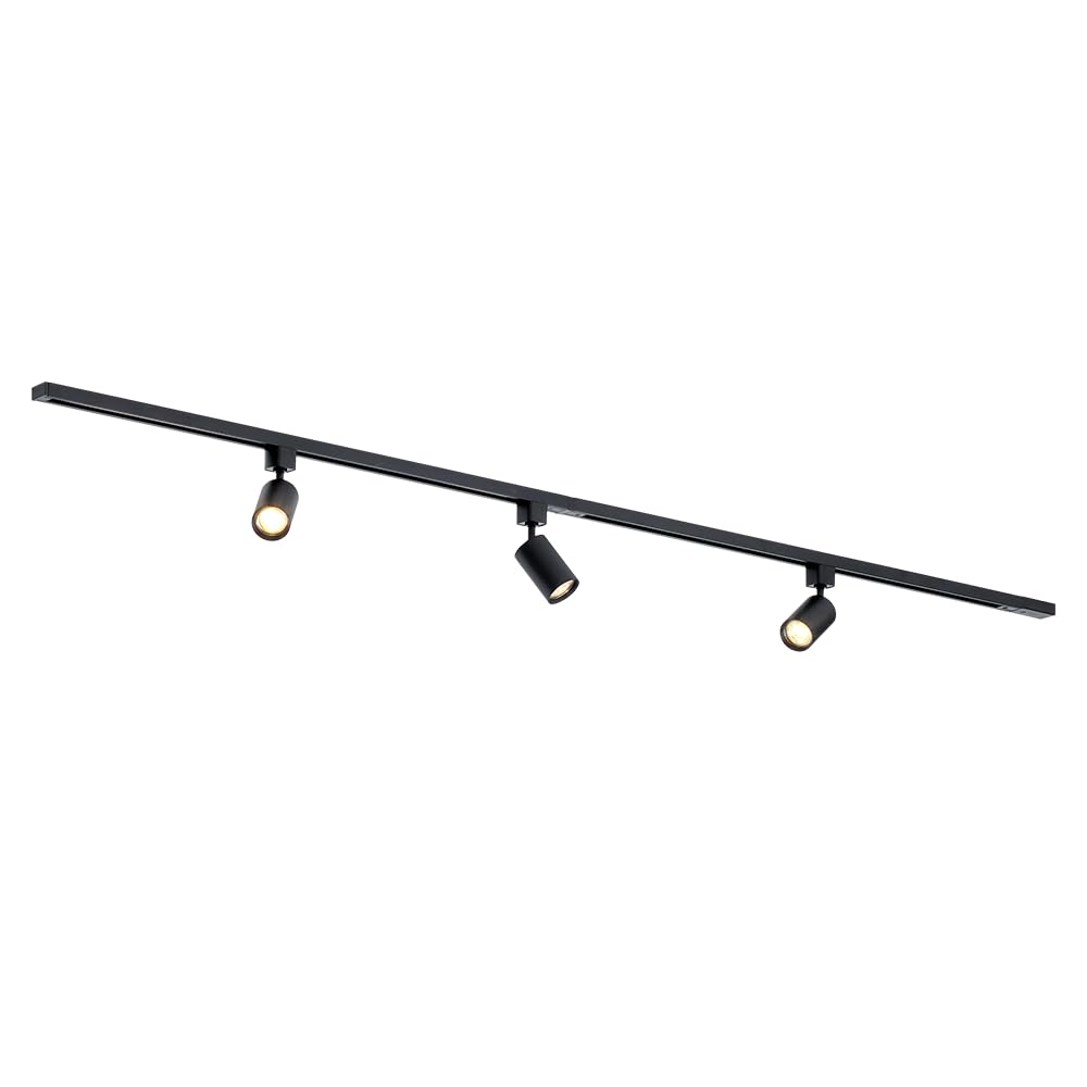 Qub Focus – Système d’éclairage LED monophasé – 2 rails de 1m (200cm) – 3 luminaires – noir – design moderne – pour salon, chambre, cuisine, salle à manger