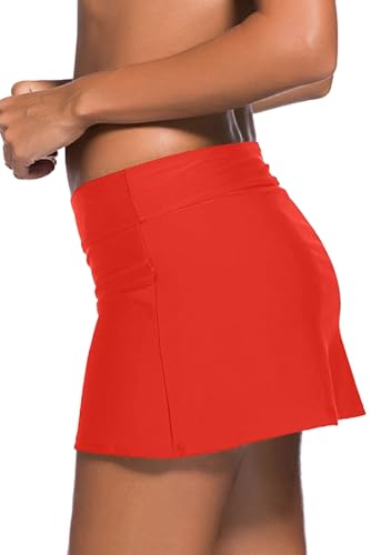 Image of REKITA Women Swim Skirt Solid Color Waistband Skort Bikini Bottom