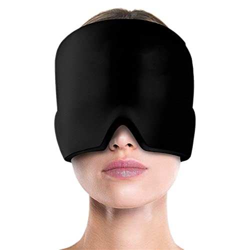 Men Women Sleep Eye Mask Cooling Head Wrap for Sleeping Micro Weighted Eyeshade Elastic Blackout Eye Cover Reusable Eye Blindfold Travel Eyeshade with Cooling/Heated Gel Pad