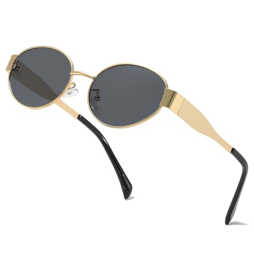 Metal Retro Oval Sunglasses UV400 Protection Classic Vintage Shades with Lightweight Durable Frames for Women Men