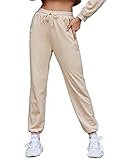 Avanova Women's High Waisted Sweatpants Joggers Workout Lounge Pants with Pockets Beige Medium