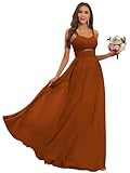 JKMMYO Burnt Orange Bridesmaid Dresses Long for Women Pleated Wedding Guest Dress Chiffon Formal Gown Size 10