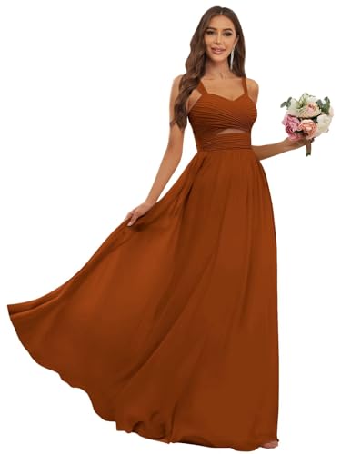 Image of JKMMYO Chiffon Bridesmaid Dresses for Women Long Empire Waist Pleated Formal Wedding Guest Gown
