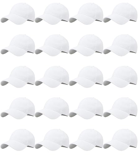 LYDTICK 20 Pack Baseball Cap Blank Trucker Hats Bulk Wholesale Hats Adjustable Plain for Men Women White